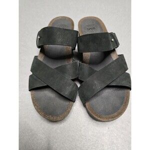 Teva Mahonia Slide Sandals Black Leather Criss Cross Comfort Platform Women’s 9